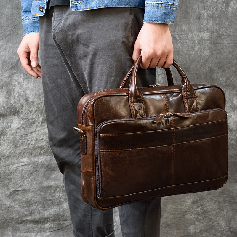 Luxury Genuine Leather Handbag - Leather Work Bag Men review and price